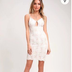 Lulus White and Nude Lace Bodycon Dress